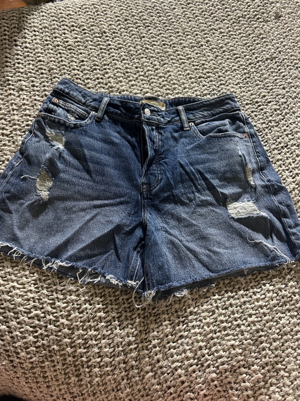 High-Rise Distressed Denim Women’s Shorts in Dark Blue